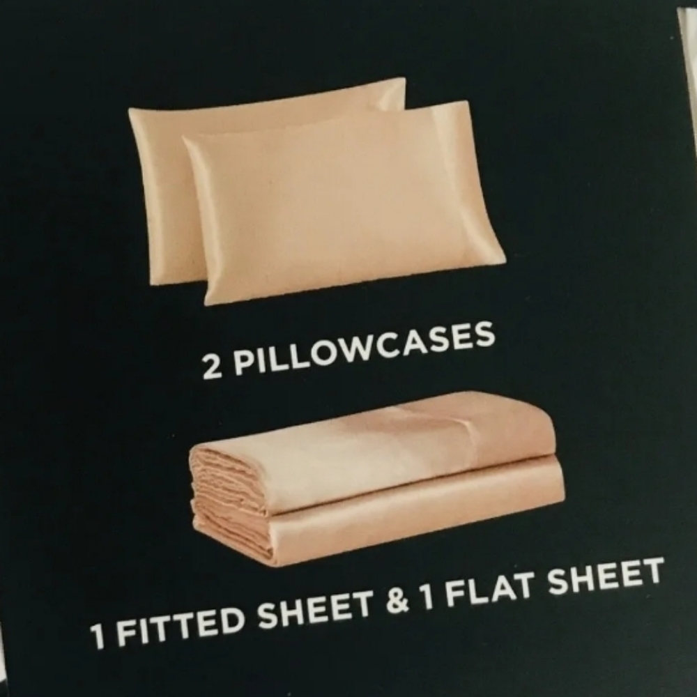 Karl Lagerfeld Satin Sheet Set King 4Pc Creme Beige Get Your Beauty Rest NEW